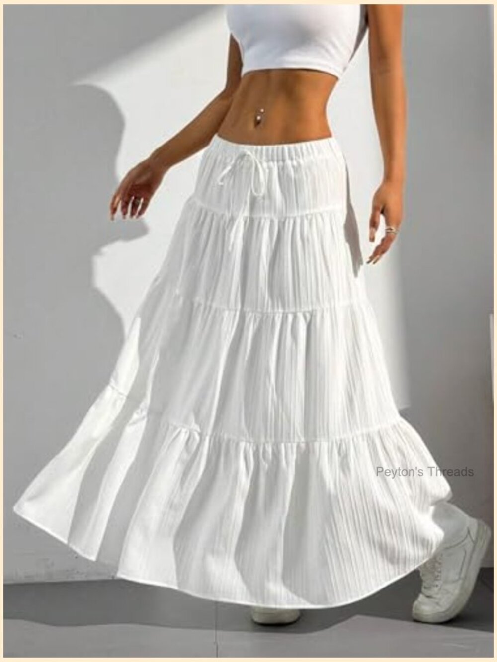Ruffle Hem A-Line Maxi Skirt Elastic Waist Tiered Boho Long Dress - Picture 6 of 7